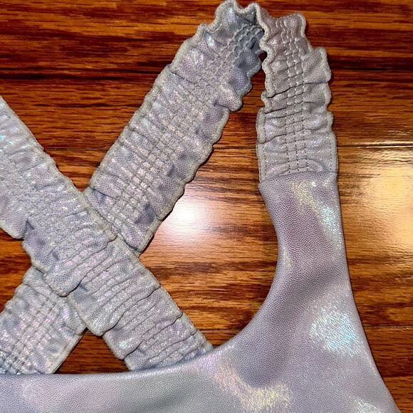 Zyia Active Metallic Grey Silver Light N Tight Ruffle Strap Sports Bra Size S - Picture 4 of 11